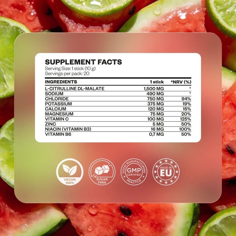 Електроліти в стіках Perla Helsa Electrolytes Hydration Drink - Watermelon & Lime, 20 шт 4820292040586 фото