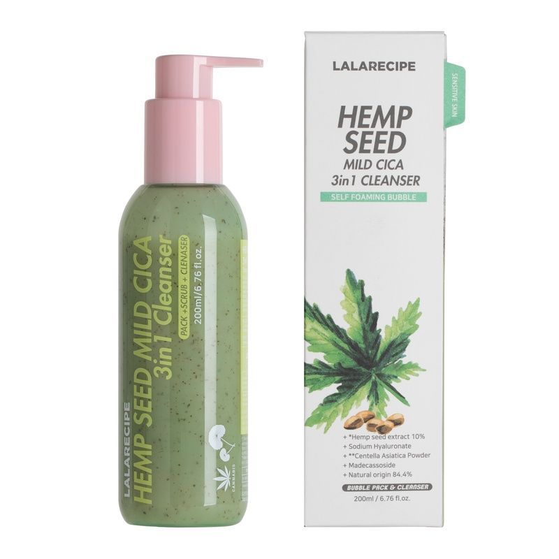 Пінка для вмивання з центеллою та насінням коноплі LALARECIPE Hemp Seed Mild Cica 3in1 Cleanser, 3 мл 792419 фото