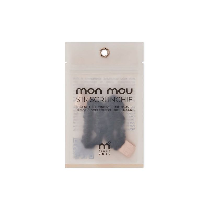 Набір із 2 тонких резинок з натурального шовку Mon Mou Silk Mini Slim Scrunchie Set Black Чорний 4820290390621 фото