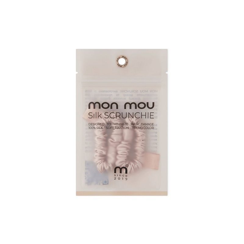 Набір із 2 тонких резинок з натурального шовку Mon Mou Silk Mini Slim Scrunchie Set Nude Нюдовий 4820290390607 фото