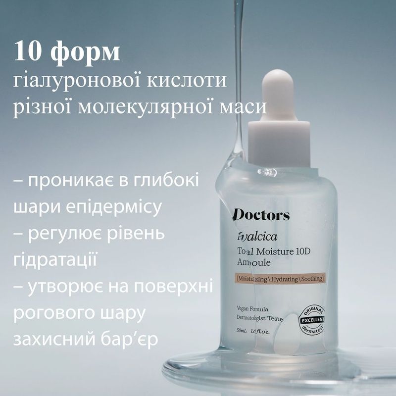 Зволожувальна сироватка з 10 формами гіалуронової кислоти та центелою Theralogic Hyalcica Total Moisture 10 D Ampoule, 50 мл 8809496205515 фото