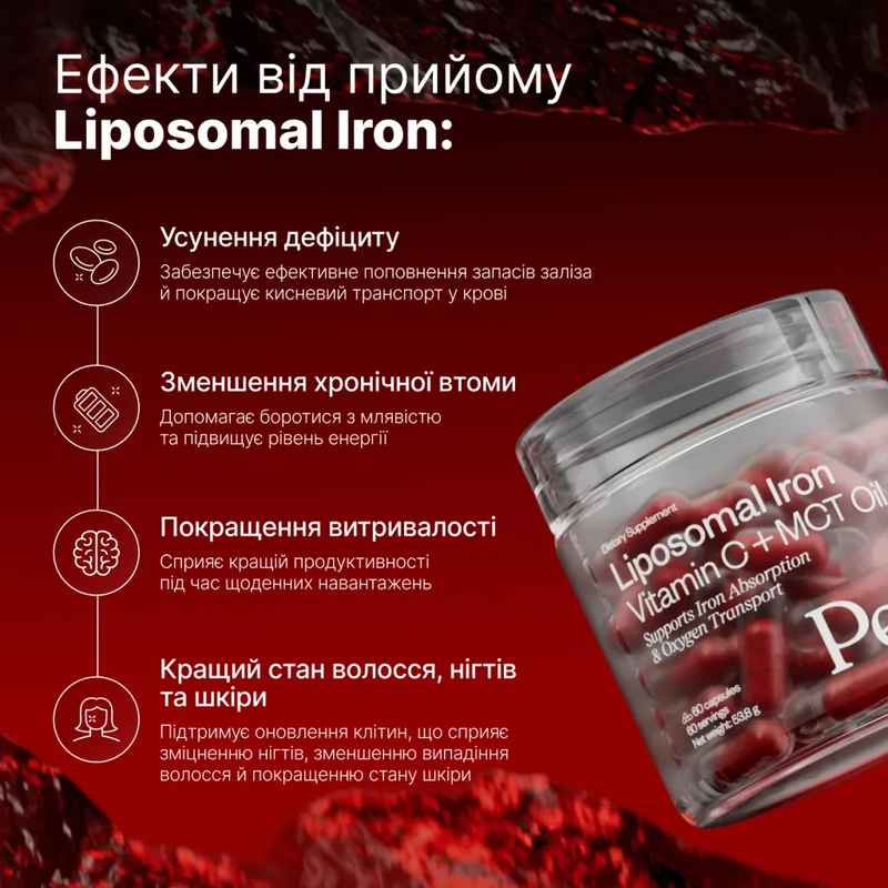 Дієтична добавка Perla Helsa Liposomal Iron (Vitamin C + MCT Oil) №60 4820292040388 фото