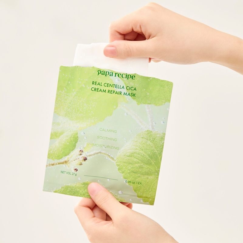 Відновлювальна тканинна маска з екстрактом центелли Papa Recipe Real Centella Cica Cream Repair Mask, 27 г 4578 фото